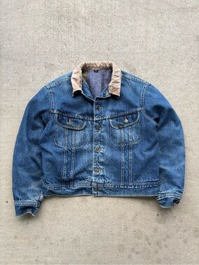 Vintage 70s Lee  Storm Rider Denim Jacket Blanket Lined Cord Collar Mens 23x23